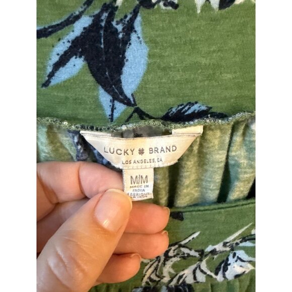 Lucky Brand Green Floral Short Sleeve Square Neck Blouse Med - Picture 2 of 5